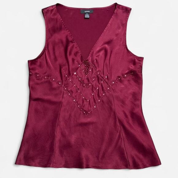 VTG Y2K Alfani Burgundy Red Silk Beaded Lace Vampy Dark Feminine Top 10/M - Picture 6 of 8